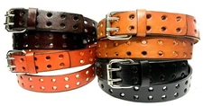 Men's 1.5" Wide  WORK OR CASUAL LEATHER BELT DOUBLE PRONG TWO HOLE LEATHER BELT