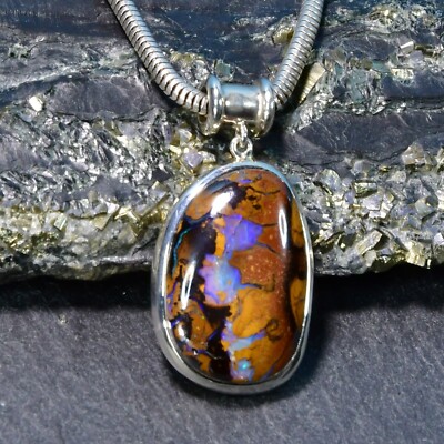 Opal Anhänger, 925er Silber, Edelsteinanhänger (W10565), Boulderopal