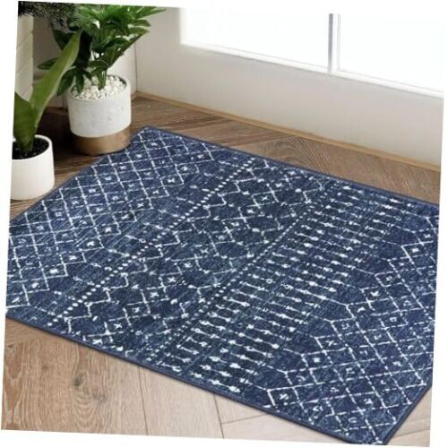Moroccan Entry Rugs for Inside House, Washable 2x3 Rug Non Slip 2x3ft Blue