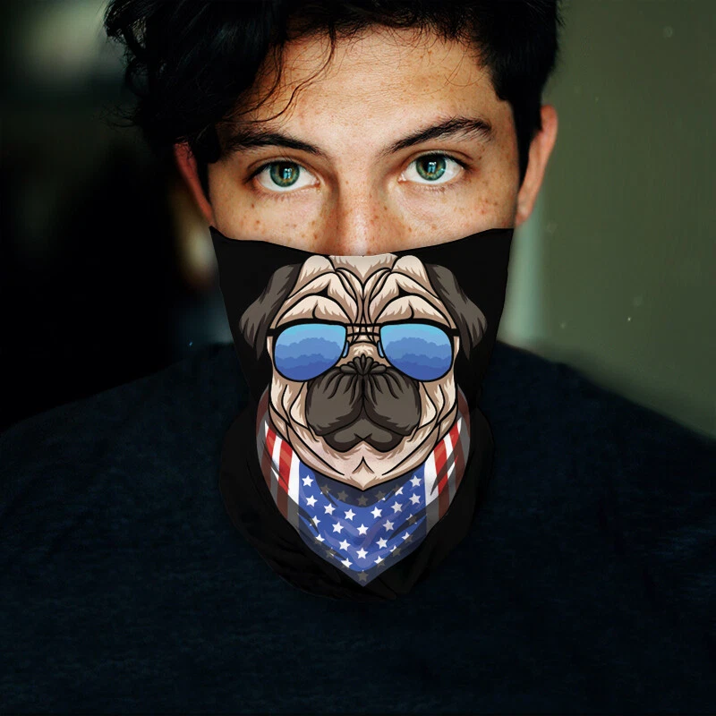 Washable Fabric Face Cover Neck Gaiter With Unique American Pug Design EU Made - Image 3 of 4