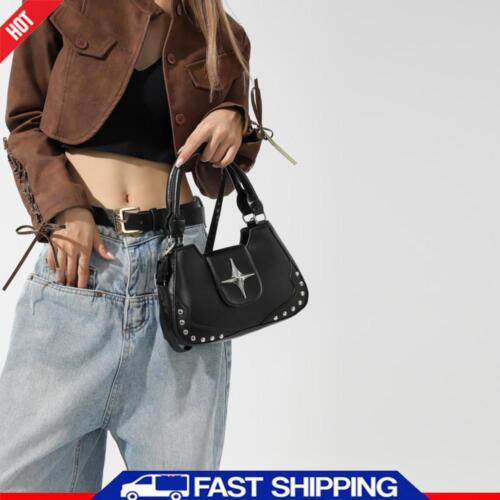 Women PU Rivet Handbag Solid Crossbody Purse Top Handle Shoulder Bag (Black) ✅ - Picture 1 of 9