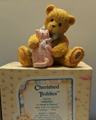 Cherished Teddies Timothy "A Friend is Forever" 1992 Bear with Cat Figurine