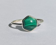 Natural Malachite Hexagon Shape Gemstone 925 Silver Handmade Women Ring Jewelry