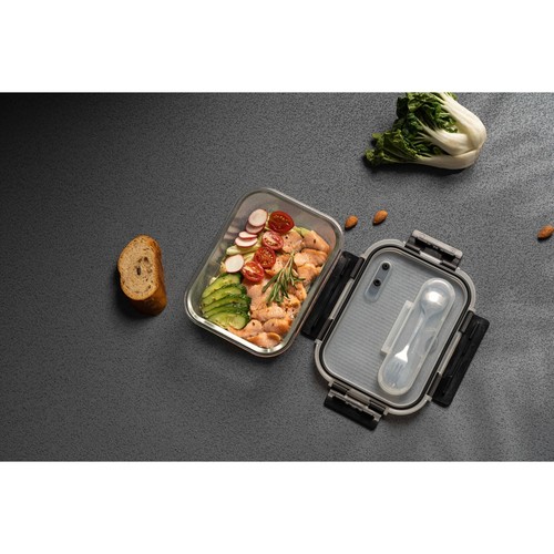 Glass Bento Box Container with Stainless Steel Utensils, 35.5oz, Microwavable - 第 1/3 張圖片