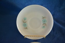 10 Vintage Fire King White Milk Glass Saucer-Plate-Dish with Bonnie Blue Flowers
