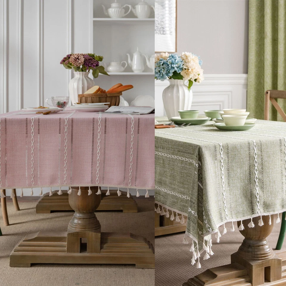 Tassel Rectangle Tablecloth for Dining Room Kitchen Dust Proof Table Cloth Cover - Image 2 of 4