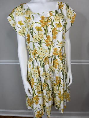 VTG ESPRIT Floral Mini Sun Dress Women s M 80s yellow green Mini Sun  Dress
