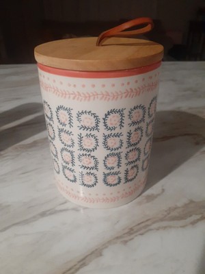 Coffee Food Storage Ceramic Canister by Threshold Pink Navy Floral Boho Wood Lid