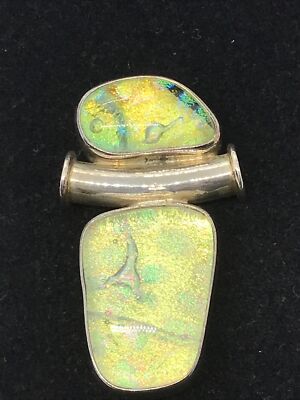 Vintage Patti Quinn Aurora Art Handcrafted  925 SS Dichroic Glass Slide Pendant 