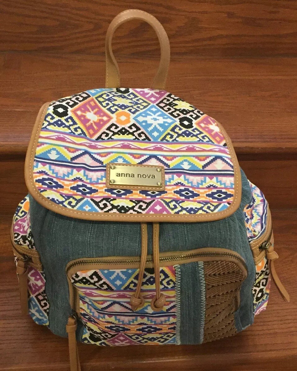ANNA NOVA Large Boho Patchwork Denim Backpack Pur… - image 2