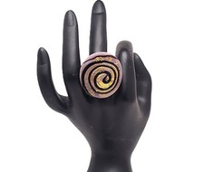 Black Purple sz 8 Swirl Circle Glitter Statement Fashion Ring