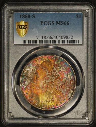 1880-S Morgan Silver Dollar PCGS MS66 Rainbow Toned True View