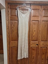 B. Darlin Prom Dress Evening Gown, Sz Sm,Side Slit, Cowl Neck, Zipper Back, Spag