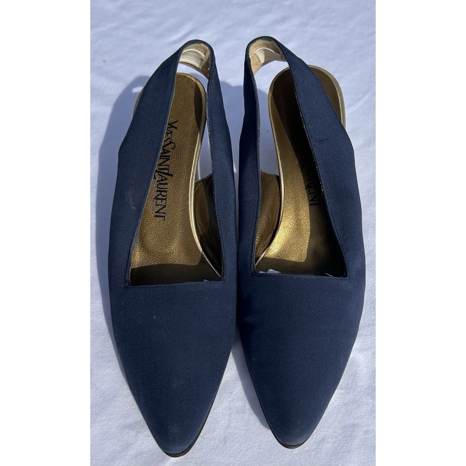 Decolte YSL Yves Saint Laurent Wms in raso con tacco a spillo taglia 7 5N blu 2 5"