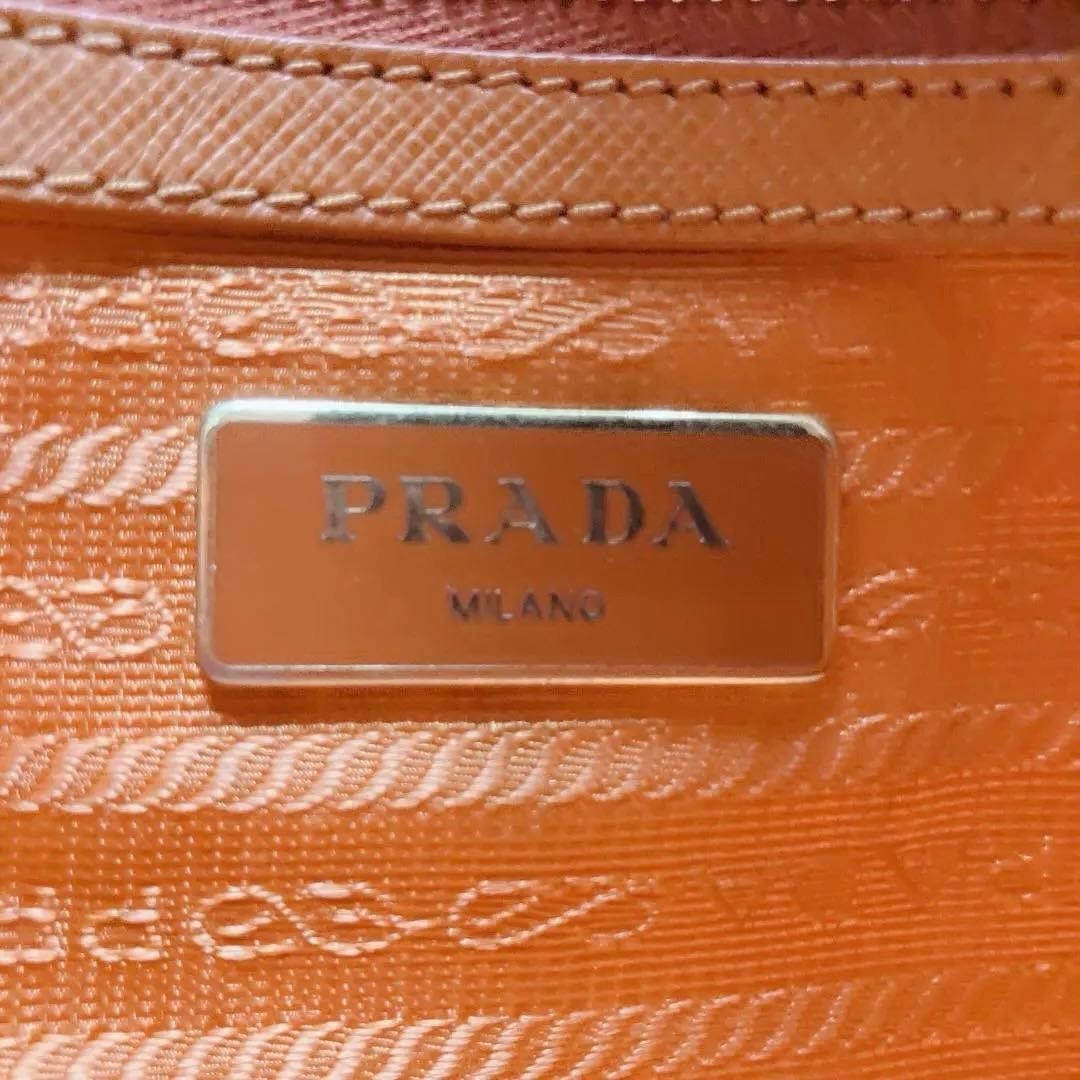 PRADA Saffiano Leather Boston Bag 2Way Shoulder bag Orange Used Italy thumbnail 18