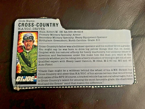 GI JOE: H.A.V.O.C. DRIVER  (FILE CARD) (CROSS-COUNTRY)