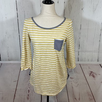 Anthropologie Postmark Striped Top S Back Button Coastal Chic Nautical Casual