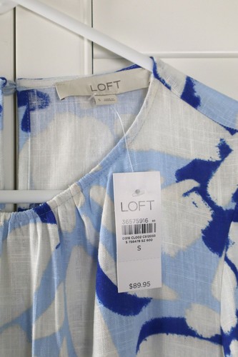 ANN TAYLOR LOFT NWT $89 Blue White Floral Linen Blend Blouson Dress Size Small - Picture 6 of 6