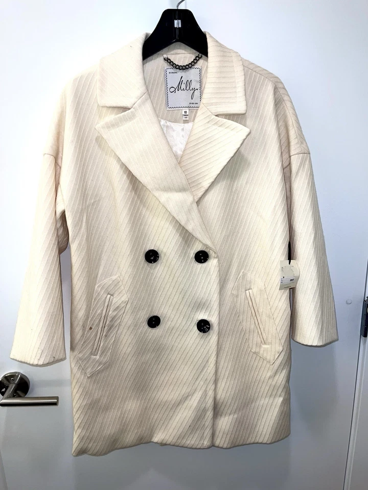 Abrigo Milly New York Lana Negro y Marfil Mujer Doble Pecho Talla 10 Nuevo con Etiquetas Foto 2 de 4