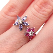 925 Sterling Silver Lab-Created Ruby  Multi-Color C Z Adjustable Ring Size 5.5