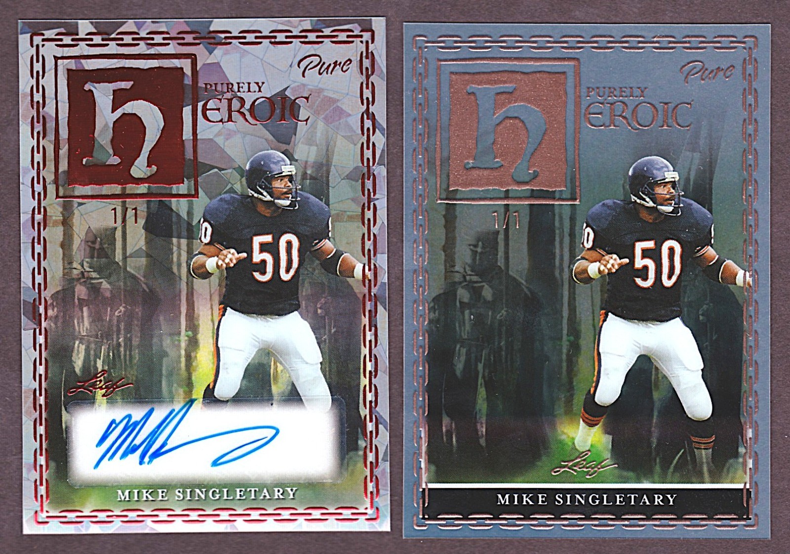 2) 2025 Leaf Eclectic Purely Heroic Acetate Mike Singletary Auto 1/1 + Bears HOF