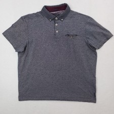 Ted Baker Polo Shirt Mens XXL Size 6 Blue Short Sleeve Contrast Trim Preppy
