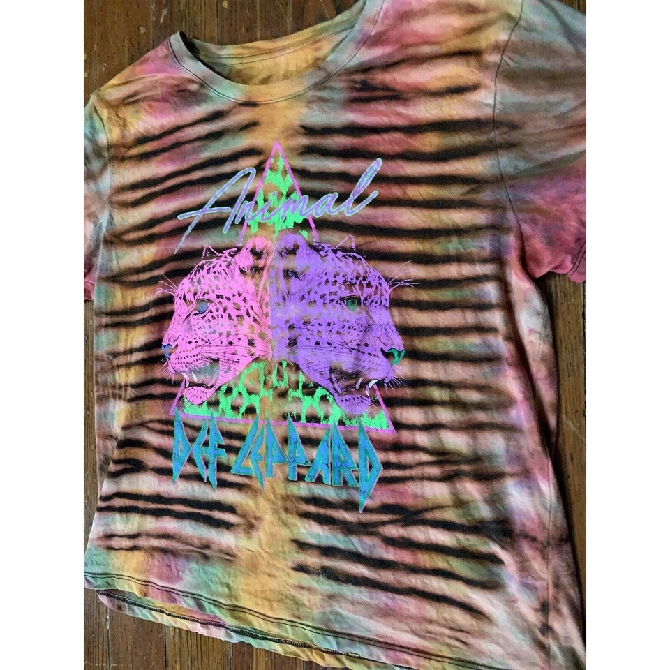 Y2K Def Leppard T Shirt Tour bleach Tie Dye RARE merch VTG XL Band Tee HANDMADE - Image 2 of 4
