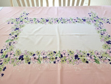 Vtg Tablecloth Pink Purple Summery Floral 63 x 51
