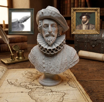 Sir Walter Raleigh - Büste - Skulptur, Home Office Deko Schreibtisch Zubehör Büro