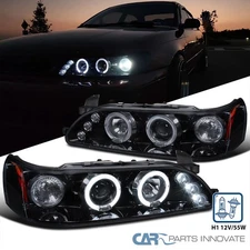 Smoke Fits 1993-1997 Toyota Corolla Halo LED Projector Headlights Head Lamps L+R