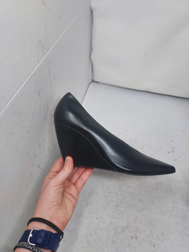 Loro Piana EU 41 US 11 MUJER Nuevo Negro Viola Zapato de Tacón de Cuero con Cuña Alta Foto 4 de 4