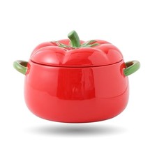 Cute Bowl with Lid, Tomato Pottery Dessert Saucepan, Mini Baking Dish Cute Red