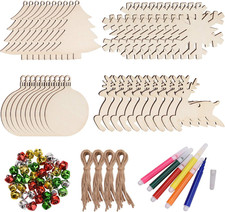 86 Pieces Unfinished Christmas Wooden Ornaments Set, 40 Pieces Natural Wood Slic