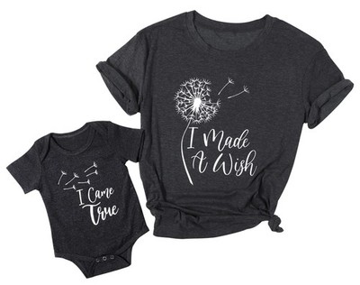 Mom and Me Matching Shirt Dandelion Print T-shirt Baby Mother Outfit Set Grey M