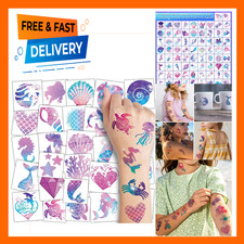 Glitter Mermaid Temporary Tattoos for Kids, 74 Individual Sheets, Waterproof
