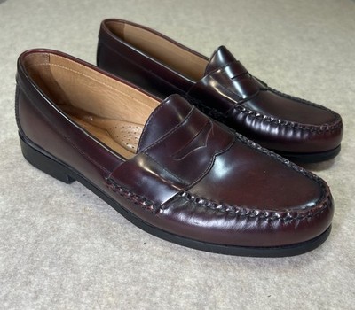 JOHNSTON & MURPHY Mens 11 M Burgundy Leather Penny Loafers Sheepskin LITE WEAR!
