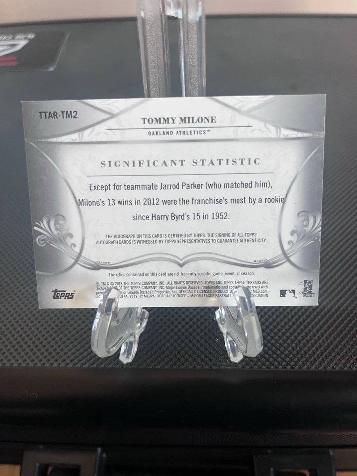 2013 Topps Triple Threads - Autograph Relics Tommy Milone #TTAR-TM3 #/18 - Image 2 of 2