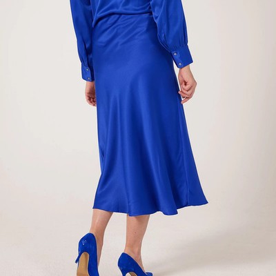 Brandneu mit Etikett QVC Only Jane Bias Satin Midirock Gr. XXL blau