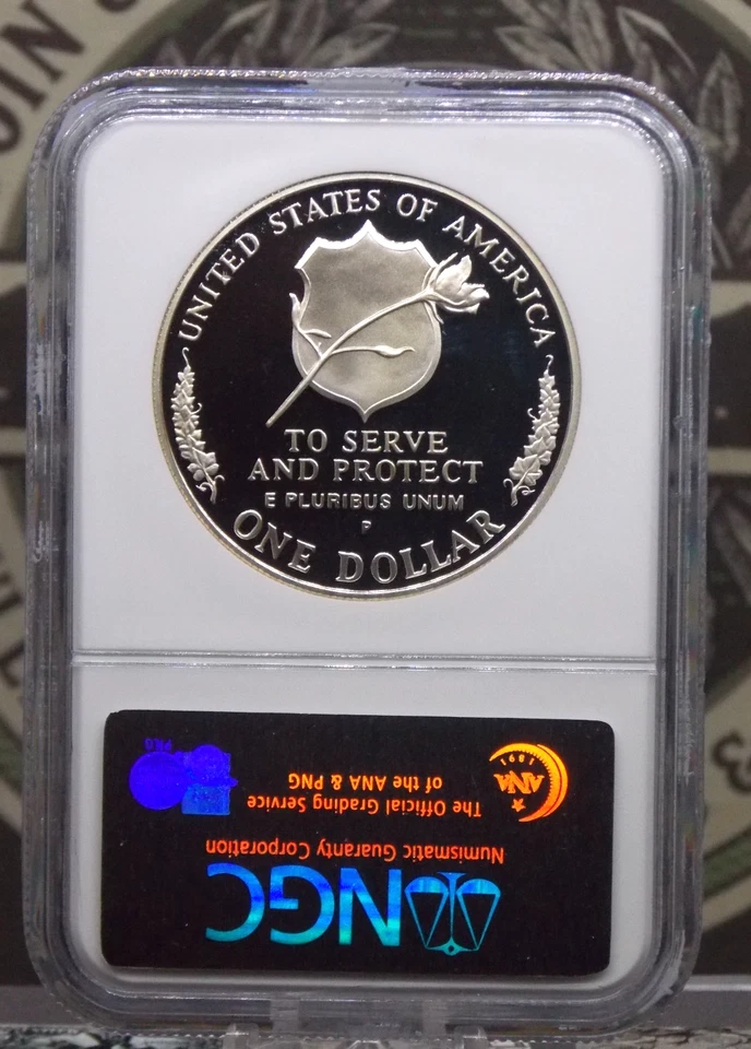 1997 "P" PROOF National *LAW ENFORCEMENT* Silver Dollar $1 NGC PF70 UC #002 - Image 4 of 4