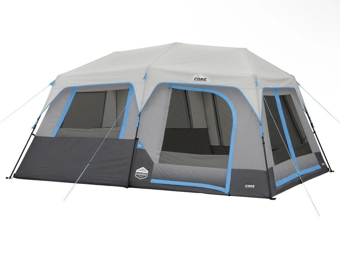 CORE 10 person Built-In LED Lighted Instant Cabin Tent 2 Minute Set Up NEW