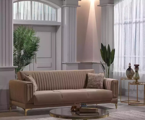 Designer Brauner Dreisitzer 3-Sitzer Sofa Wohnzimmer Polster Couchen-image