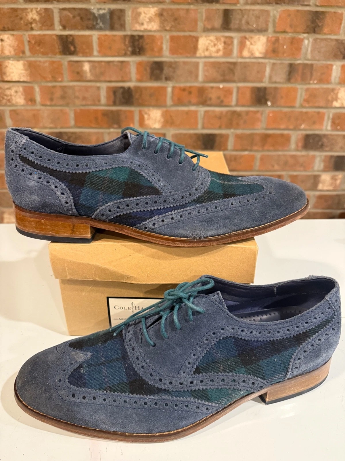 NIKE Cole Haan Air Colton Oxford a coda di rondine blu navy tartan plaid taglia 10 5 M