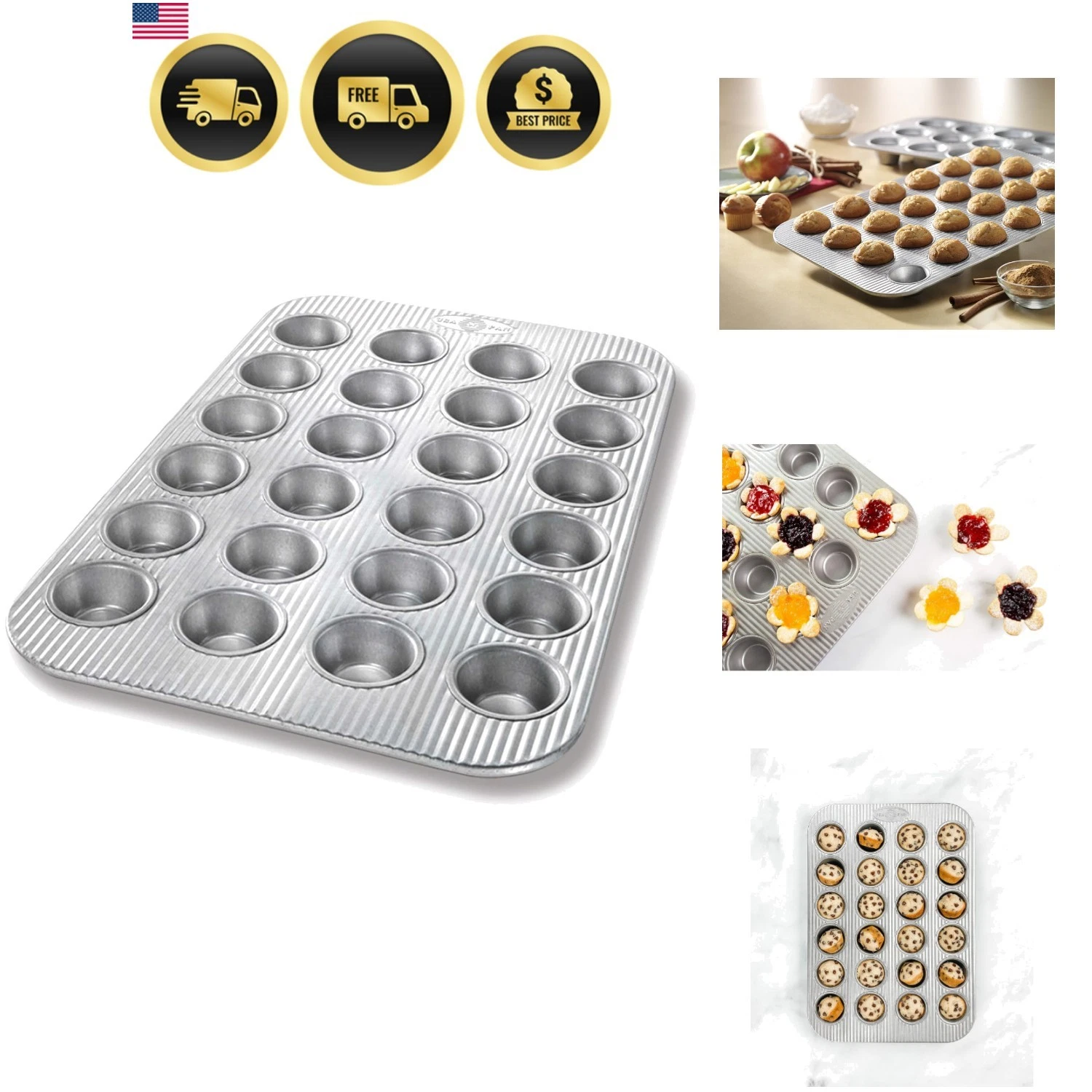 Bakeware Mini Cupcake and Muffin Pan, Nonstick Quick Release Coating, 24-Well...
