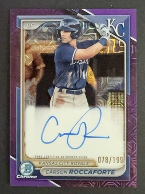 2024 Bowman Mega Carson Roccaforte Purple Mojo Refractor Auto /199 Royals