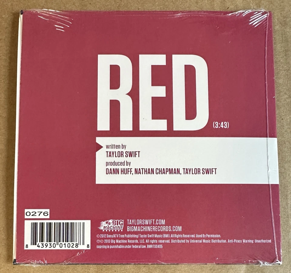 Taylor Swift Red 1 Track CD Single New Sealed Numbered 0276 - Image 2 of 2