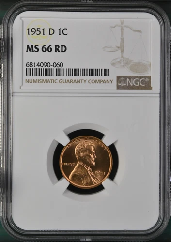 1951-D 1C RD  Lincoln Wheat One Cent NGC MS66RD   6814909-060