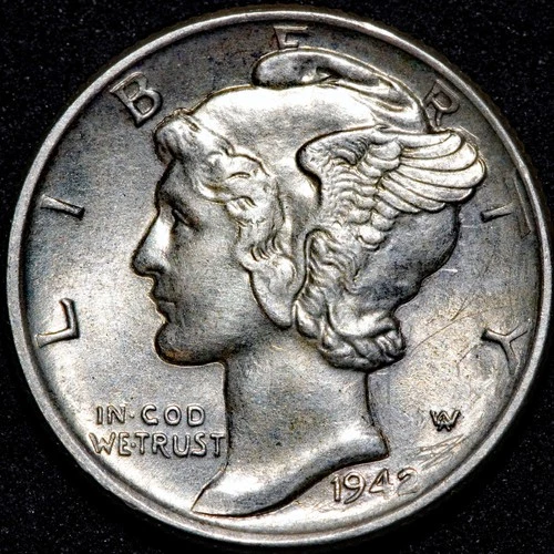 1942 Mercury Dime Silver 10C Coin AU/BU