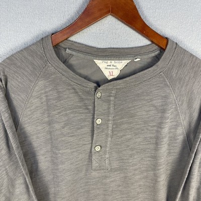 Rag and Bone Long Sleeve Henley Shirt Mens XL Gray Button Peruvian Cotton Money