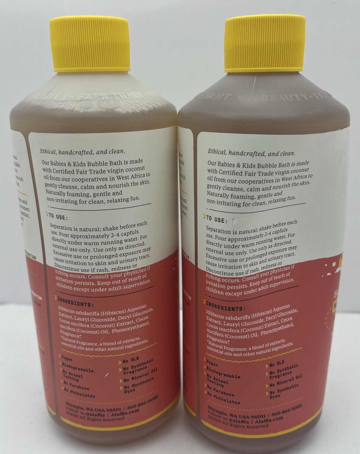 2 Alaffia Babies and Kids Bubble Bath Coconut Strawberry 16 fl oz each