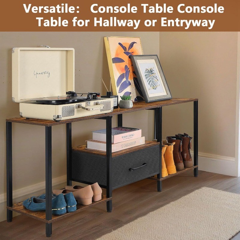 46" TV Stand w/LED Lights & Fabric Drawer, Entertainment Center for Living Room